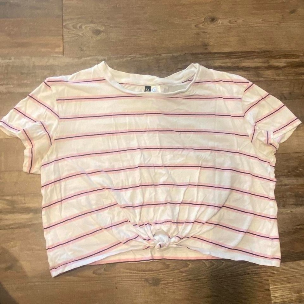 Striped Short Sleeve Knotted Top